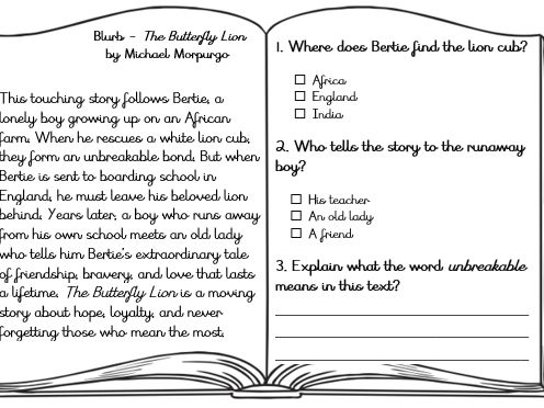 Quick Comps – The Butterfly Lion  KS2