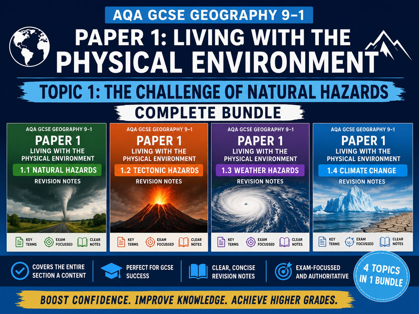 AQA GCSE Geography 9-1 Revision Notes Bundle | Topic 1 The Challenge of Natural Hazards | Paper 1
