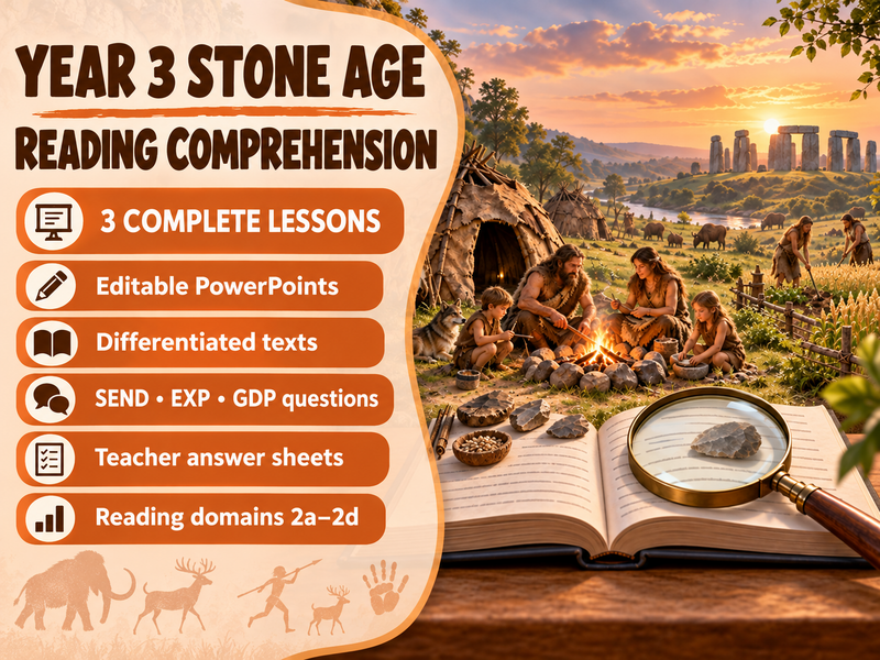Year 3 Stone Age Reading Comprehension Pack - 3 Lesson Skills Pack