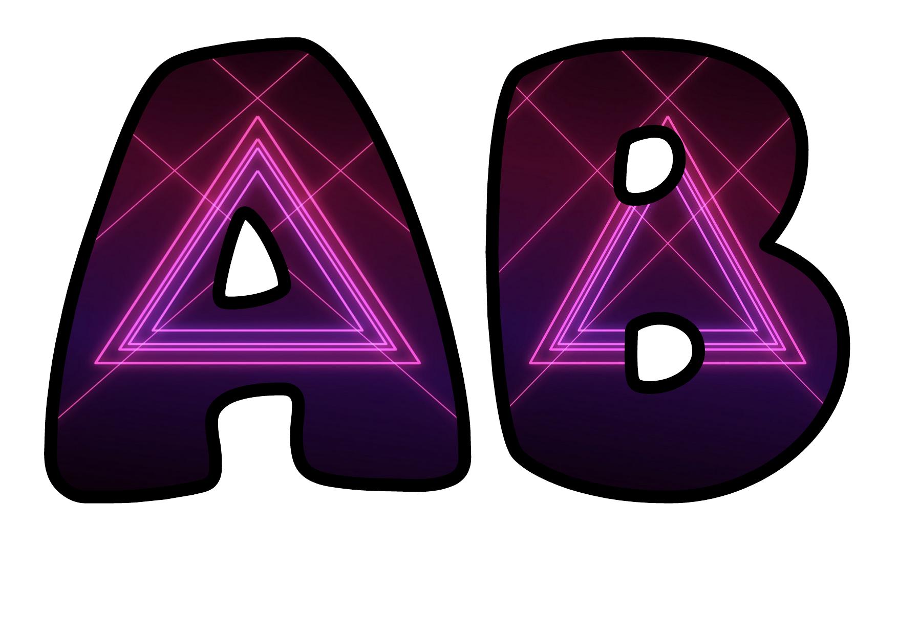 Bubble Letters Neon Triangle Frame | Printable Alphabet Display Pack ...