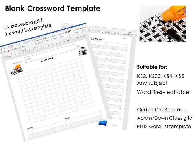 Blank Crossword Grid Template Teaching Resources