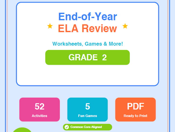 2nd Grade End of Year ELA Review Worksheets & Games