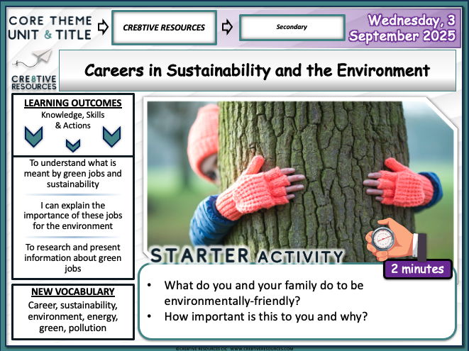 Careers in Sustainability and the Environment - Careers lesson