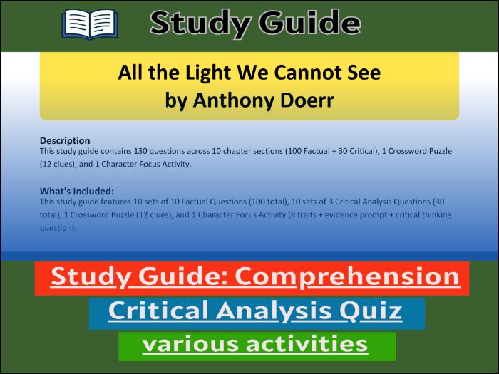 All the Light We Cannot See by Anthony Doerr, study guide & Activities