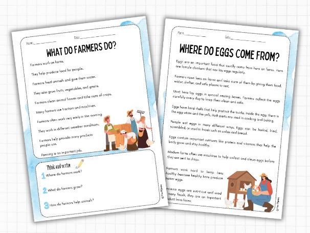 Farm Life Reading Comprehension (Nonfiction, 2 Levels) | ESL KS1 KS2 Science