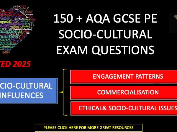 150 Socio-Cultural Influences  Exam Questions for AQA GCSE PE With Mark Schemes