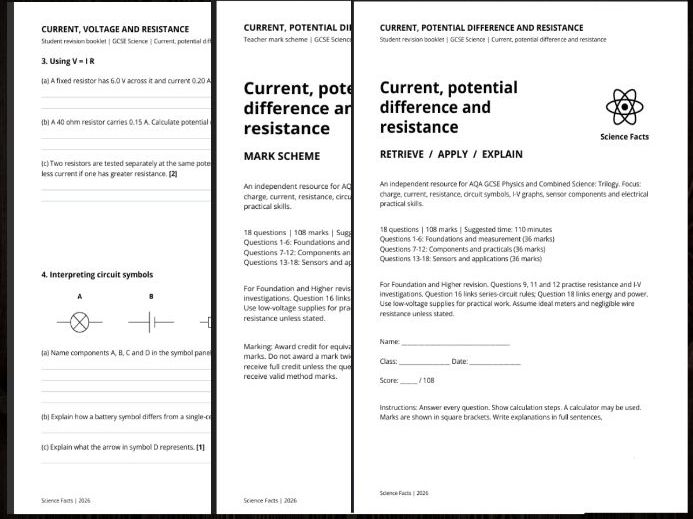 AQA GCSE Physics: Current, Potential Difference and Resistance Revion Question
