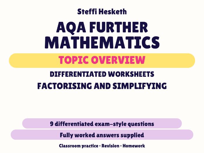 AQA Further Maths Factorising and Simplifying | Topic Overview Differentiated Worksheet