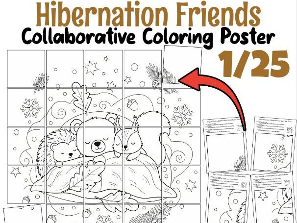 Hibernation Friends Collaborative Coloring Poster | Winter Animals Team Activity