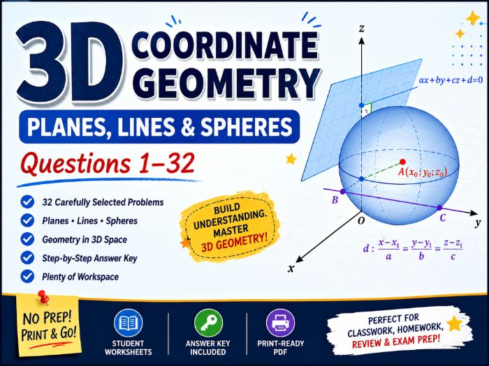 3D Coordinate Geometry Worksheets: Planes & Spheres