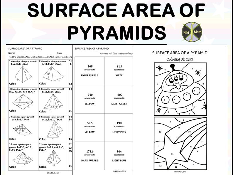 Surface Area of Pyramids - Color by Code