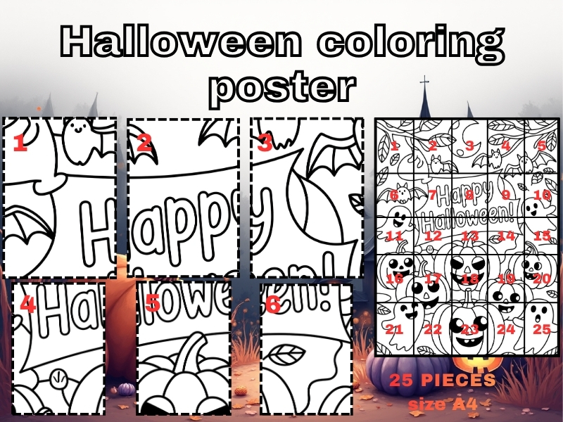 Halloween Collaborative Coloring Poster – Classroom Activity | 25 A4 Pages