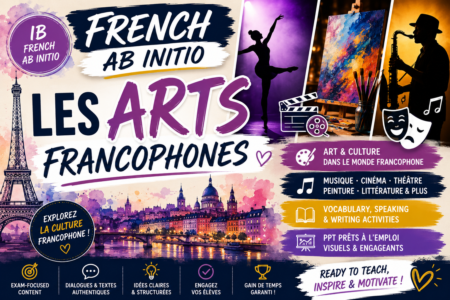 IB French Ab Initio PPT Bundle -Experiences / ingeniosite humaine - Arts francophones, entre tradition et modernite