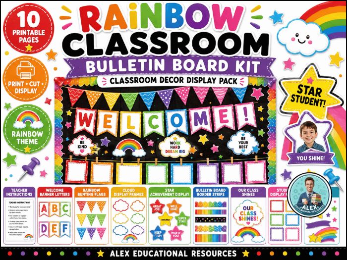 Rainbow Classroom Bulletin Board Kit | Classroom Decor Display | Back to School