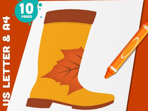 Fall Boots Coloring Pages, Cozy Autumn Printable, 10 Seasonal Coloring Sheets