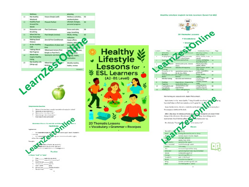 A2–B1 ESL Workbook – Healthy Lifestyle Vocabulary, Grammar & Writing