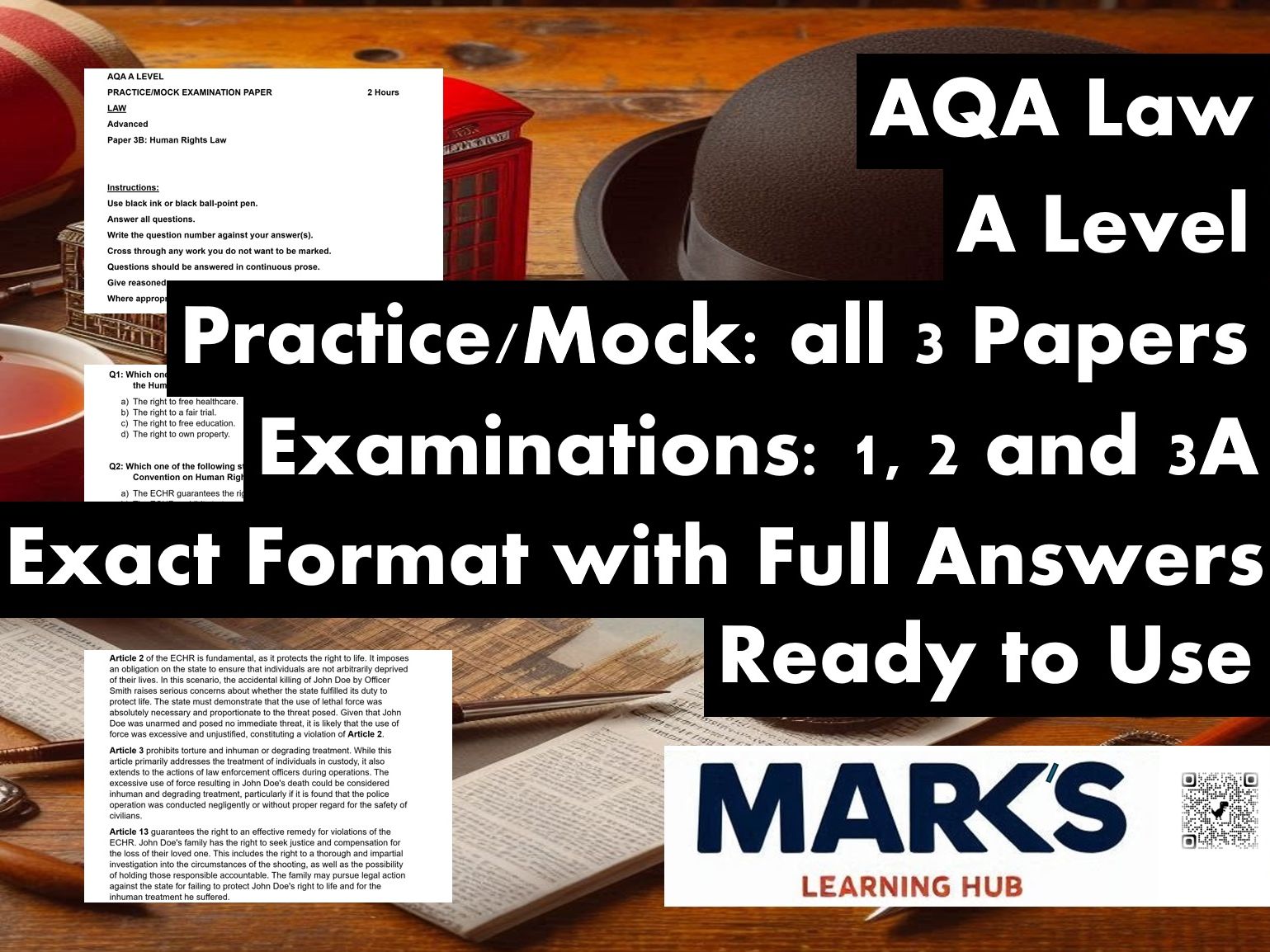 AQA A Level Law - Practice/Mock Papers. All 3 exams (1, 2 and 3A) PLUS answers