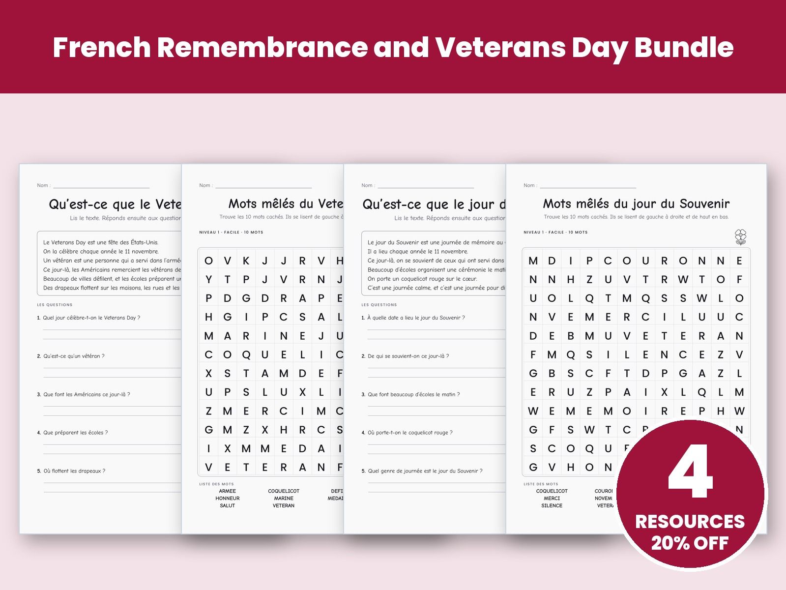 French Remembrance and Veterans Day Bundle