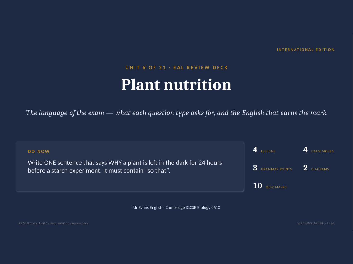 IGCSE Biology 0610 U6 Plant nutrition — EAL