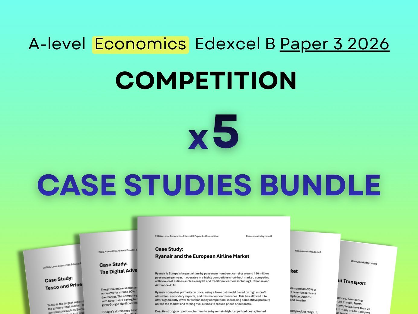 x5 Competition Case Studies Bundle: A-Level Economics B Edexcel 2026 Paper 3