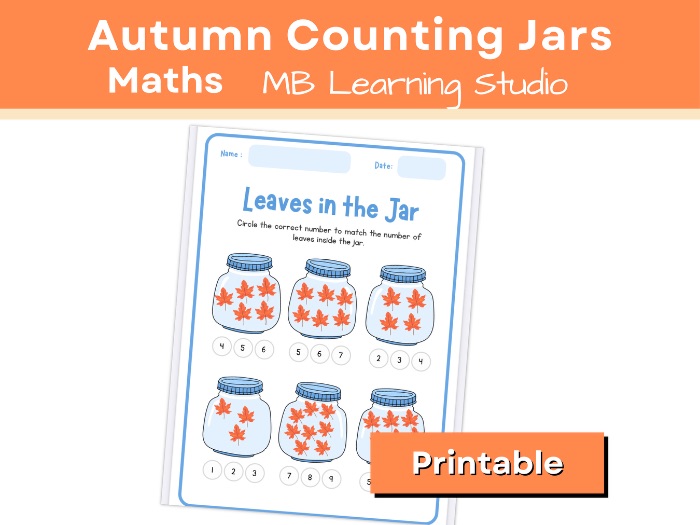 Counting Leaves in Jars to 10 – Autumn-Themed Counting Activity for EYFS, KS1, Pre-K to 1st Grade