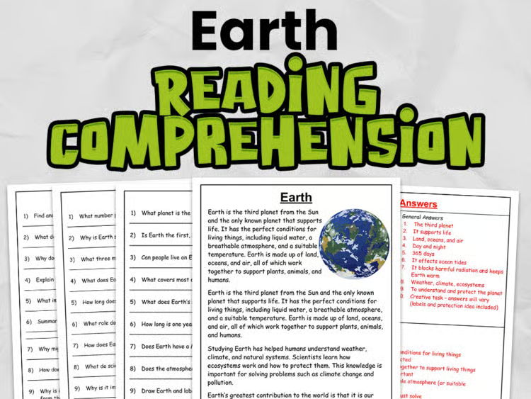 Earth Reading Comprehension for Gr 3 - 5: No Prep Space Activity