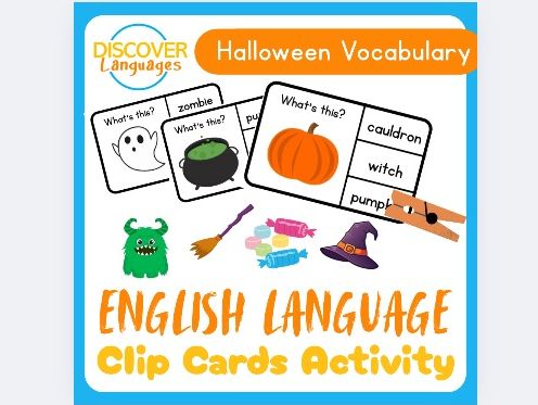 Halloween Vocabulary Clip Card Activity for English Language Learners