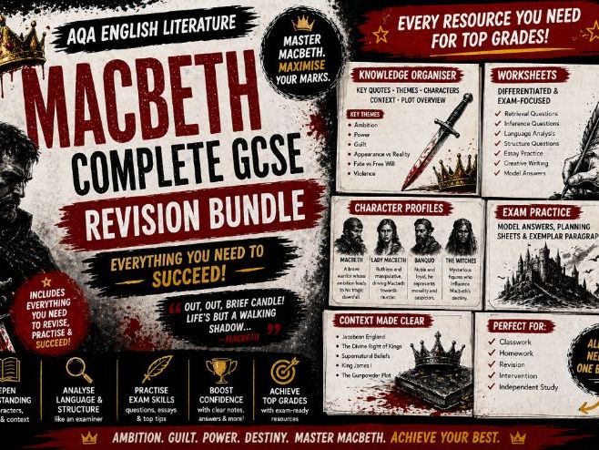 Macbeth | Complete GCSE Revision Bundle | Worksheets, Knowledge Organiser, and more!