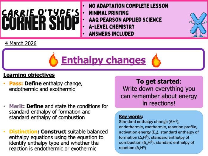 Enthalpy Change - AAQ Pearson Applied Science