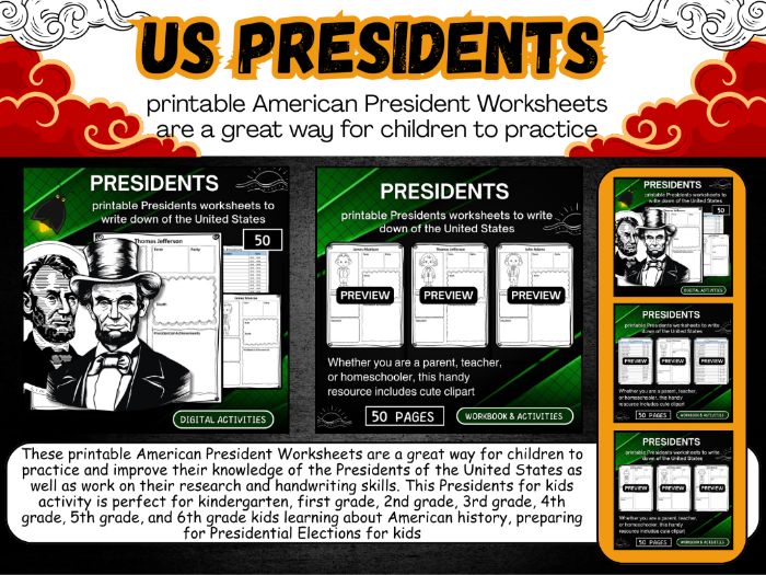 US Presidents Worksheet Printable