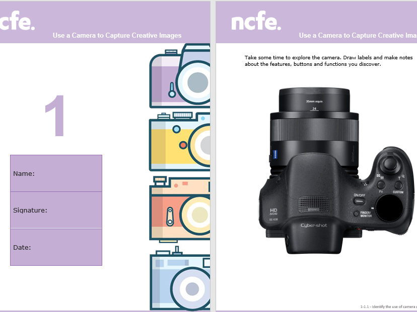 Workbooks for NCFE Level 1 photogrpahy