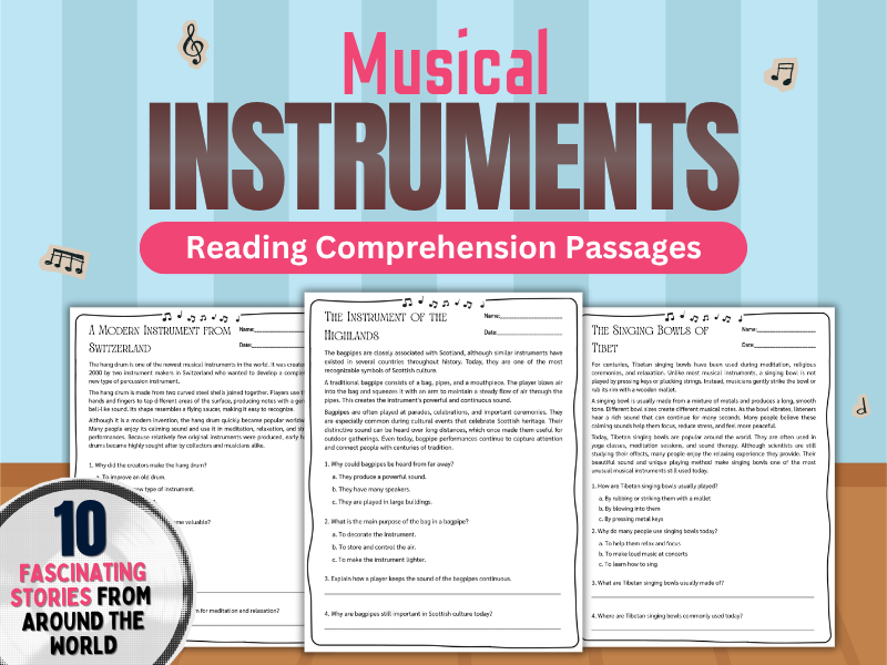 Musical Instruments Reading Comprehension Passages: 10 Fascinating Stories from Around the World