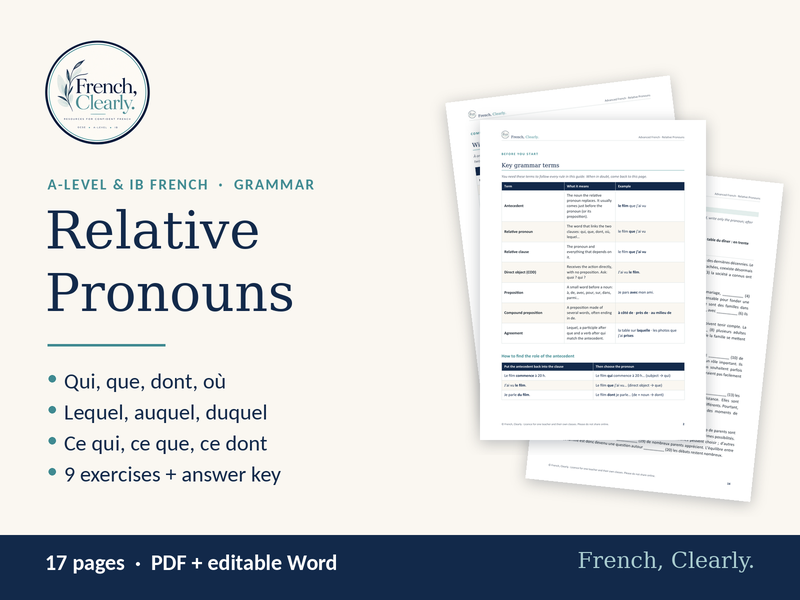 French Relative Pronouns – Qui, Que, Dont, Où, Lequel, Ce qui & Exercises (A-level & IB)