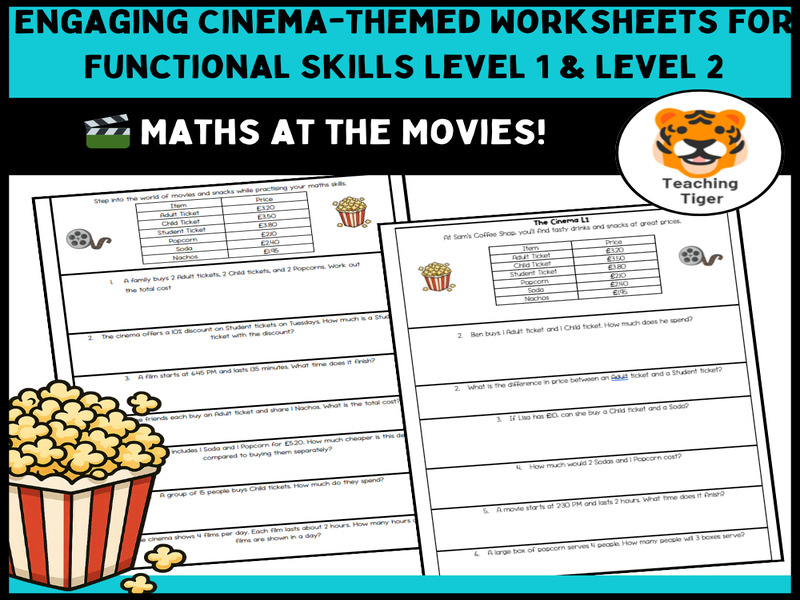 Cinema Maths Worksheets | Functional Skills Level 1 & Level 2 Activities