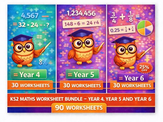 KS2 Maths Worksheet Bundle – Year 4, Year 5 and Year 6 (90 Worksheets) | Full Curriculum Coverage