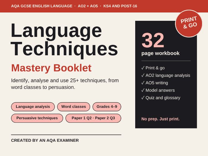 Language Techniques Booklet | Word Classes, Sentence Types & Techniques | AQA GCSE English Language