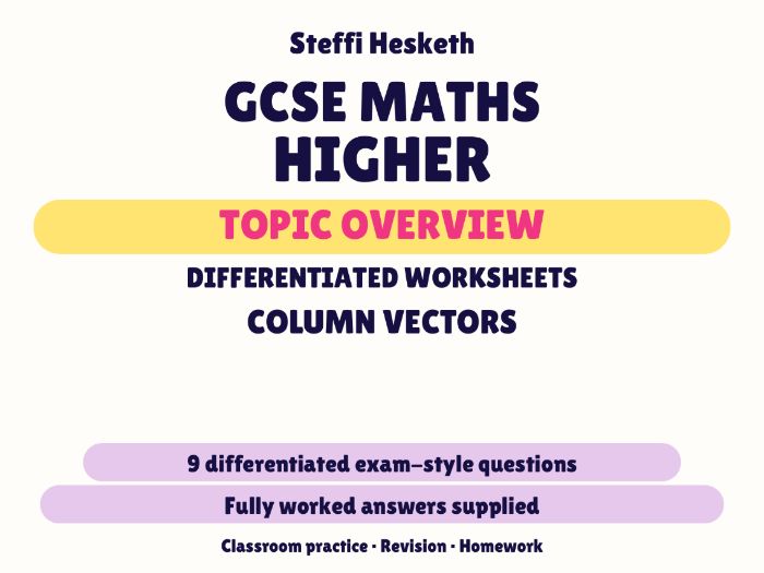 GCSE Higher Column Vectors | Topic Overview Differentiated Worksheet
