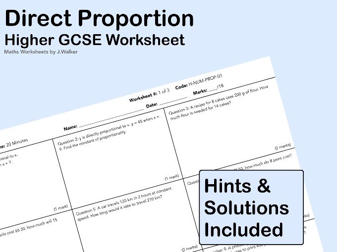 GCSE Maths Worksheet: Direct Proportion - Higher Tier