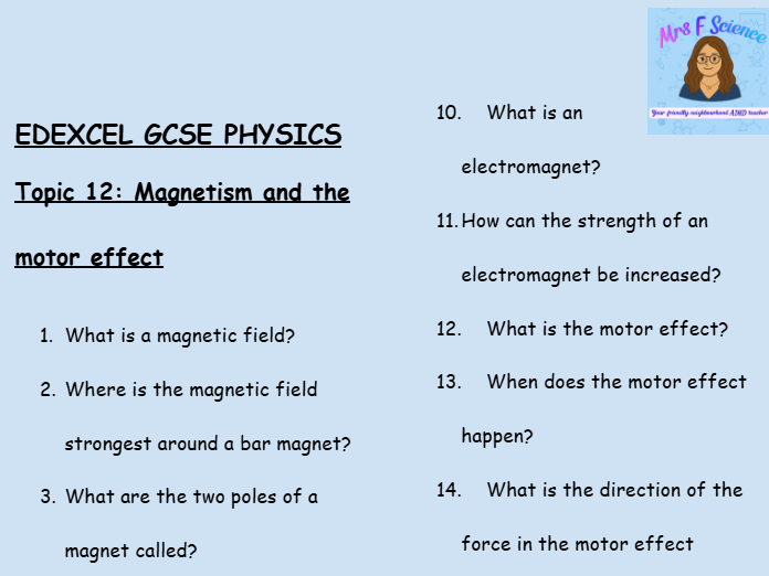 GCSE Edexcel Physics Topic 12: Magnetism and the Motor Effect Revision Worksheet