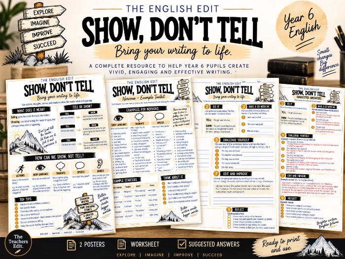 Show, Don’t Tell | Year 6 English Writing Worksheet, Posters & Suggested Answers