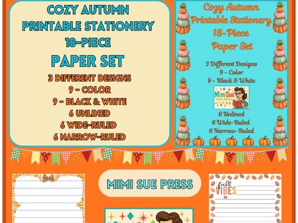 Cozy Autumn Printable Stationery 18 Writing Papers (Color/B&W) (Lined/Unlined)