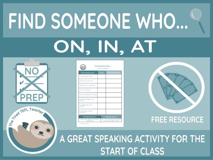 ESL Find Someone Who Activity - On, In and At
