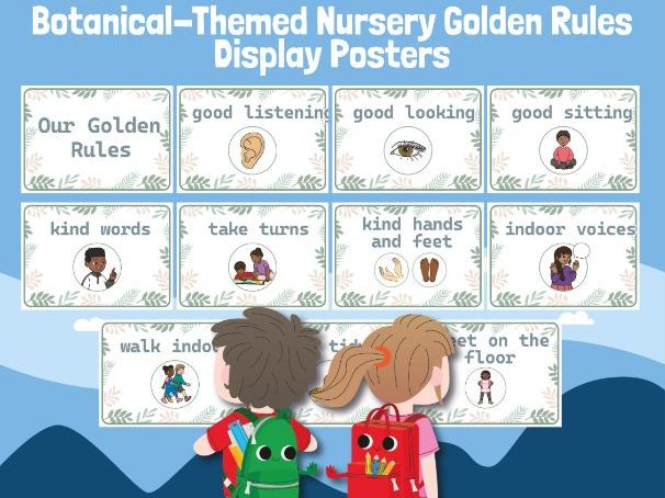 Botanical-Themed Nursery Golden Rules Display Posters