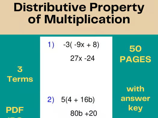 Distributive Property of Multiplication Activities - Practice Worksheets-Pre-Alg