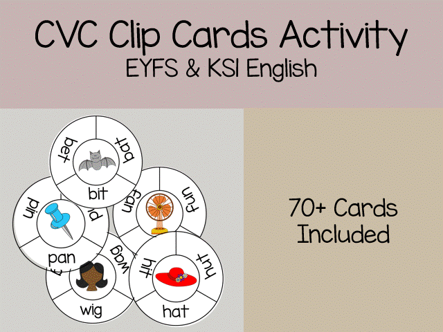 CVC Word Clip Cards: Phonics Reading Activity, EYFS & KS1