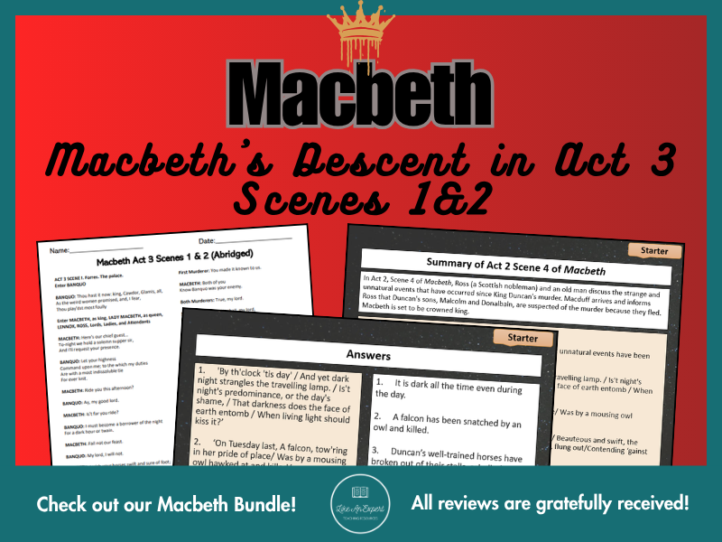 The Descent of Macbeth: Lesson on Act 3 Scenes 1 & 2
