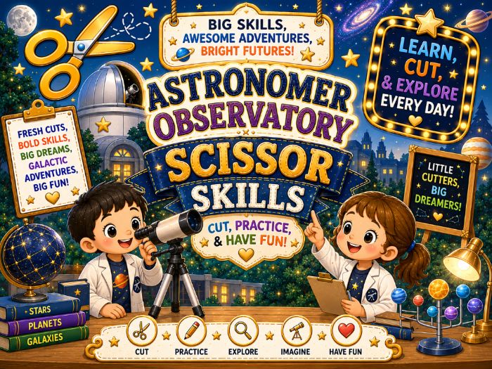 Astronomer Scissor Skills Worksheets | Space Cutting Practice & Fine Motor Activities | Preschool–1