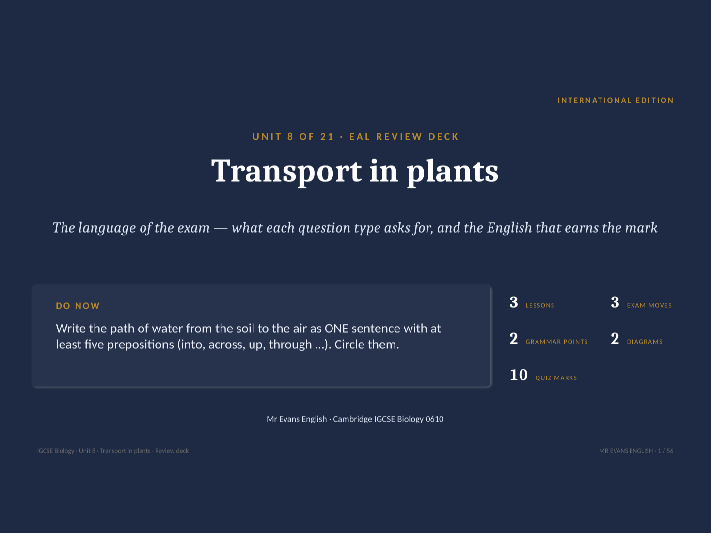 IGCSE Biology 0610 U8 Transport in plants — EAL