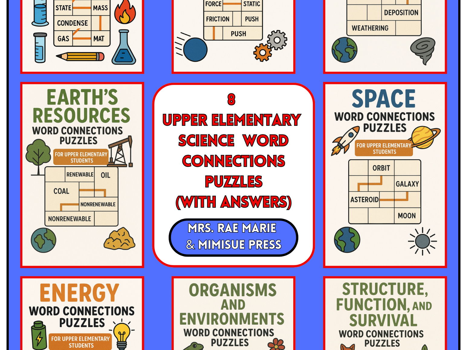8 Science Word Connections Puzzle Sets Bundle (Upper Elementary) (24 Puzzles!)