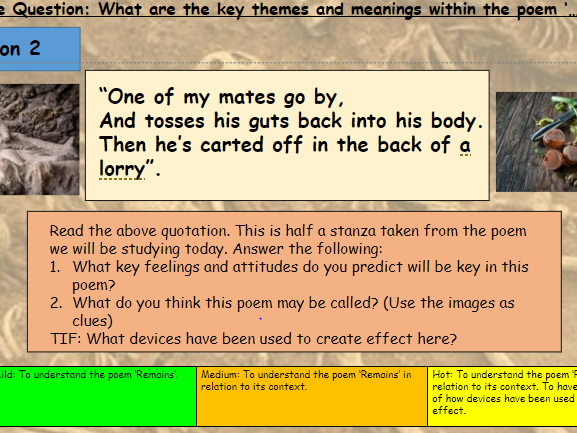 'Remains' Differentiated Poetry Lesson